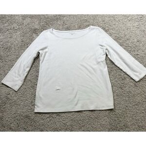 Eileen Fisher White Basic Layered Long Sleeve Shirt Casual Office Career Plain S